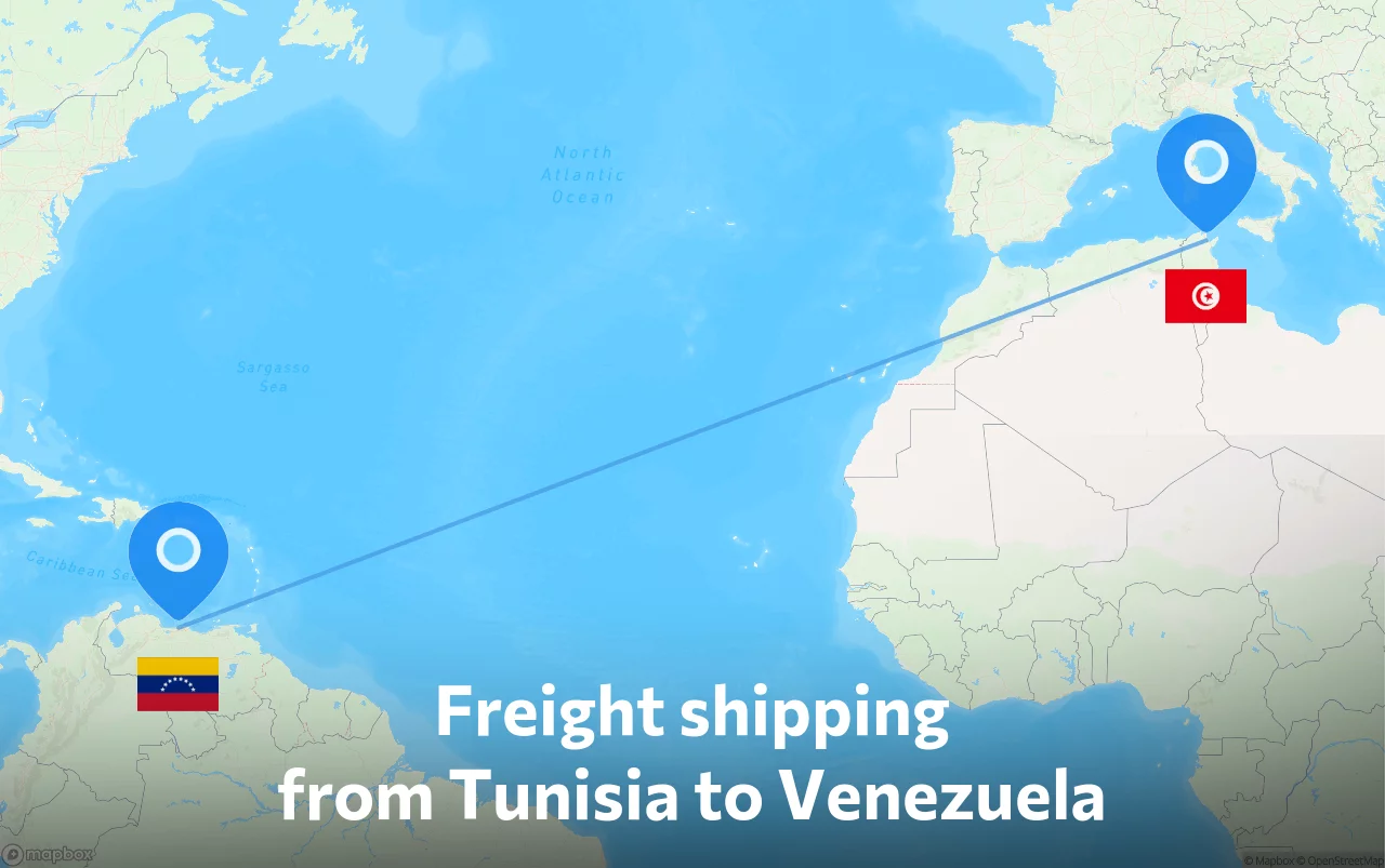 Shipping route from Tunisia to Venezuela