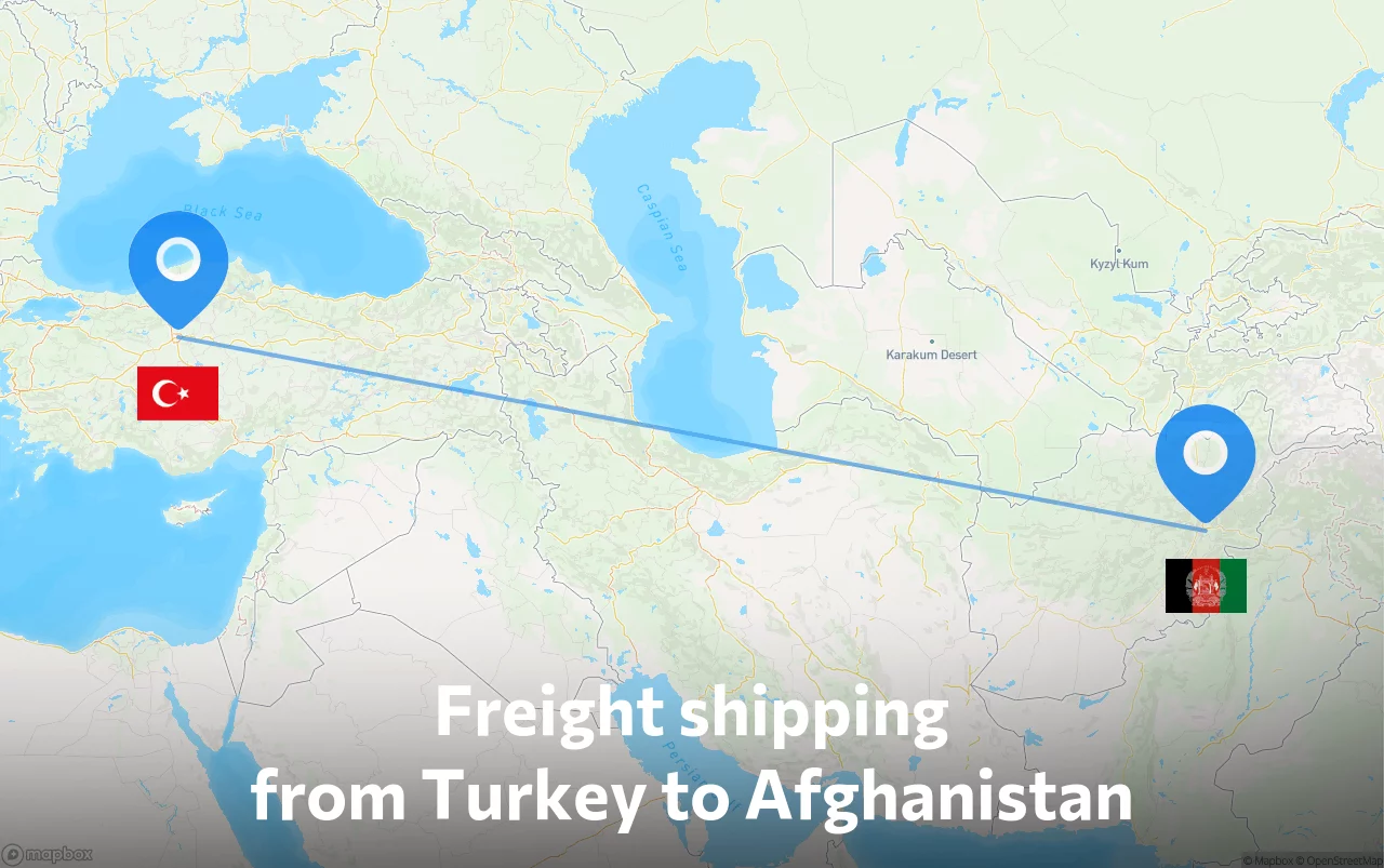 Shipping route from Turkey to Afghanistan