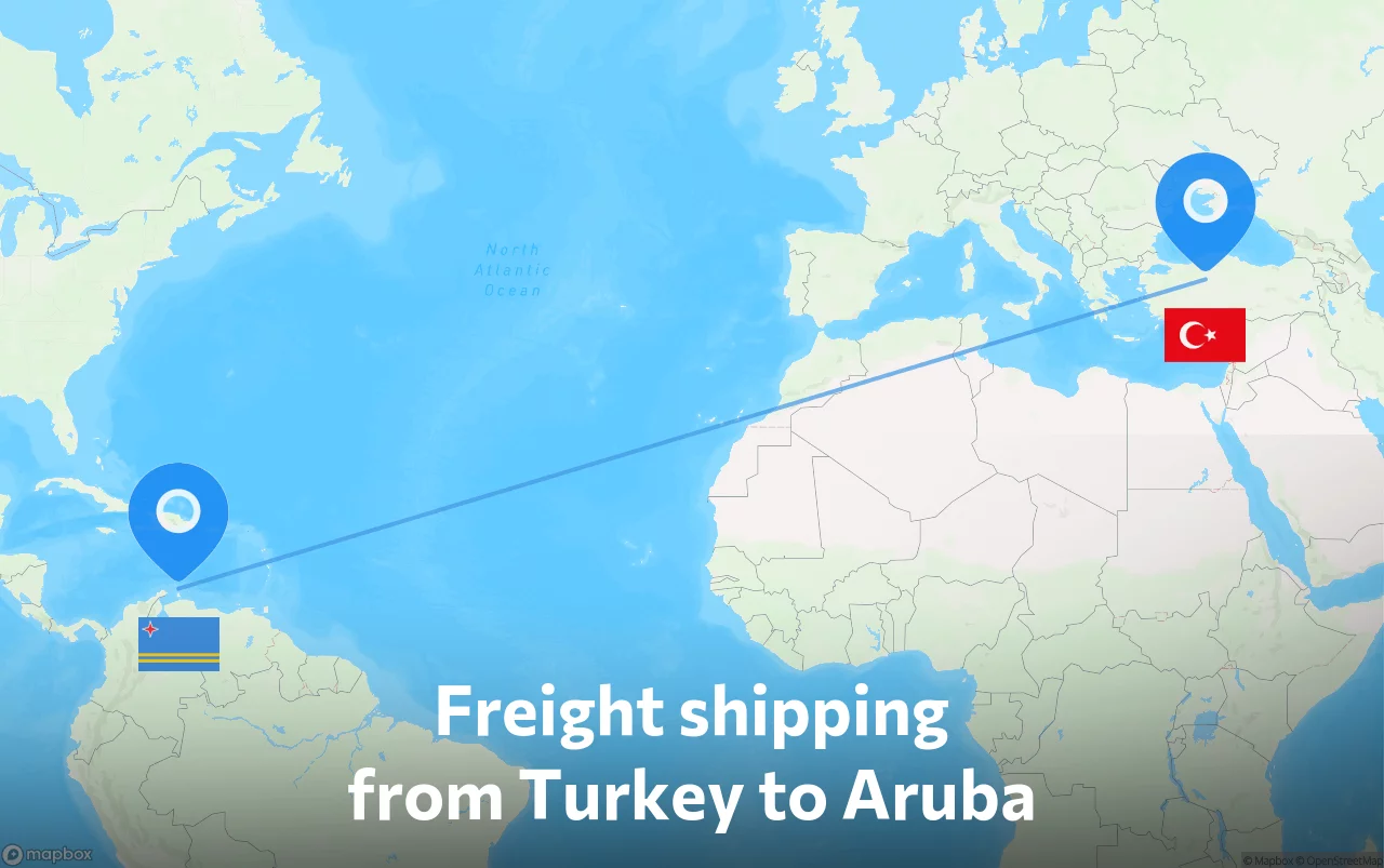 Shipping route from Turkey to Aruba