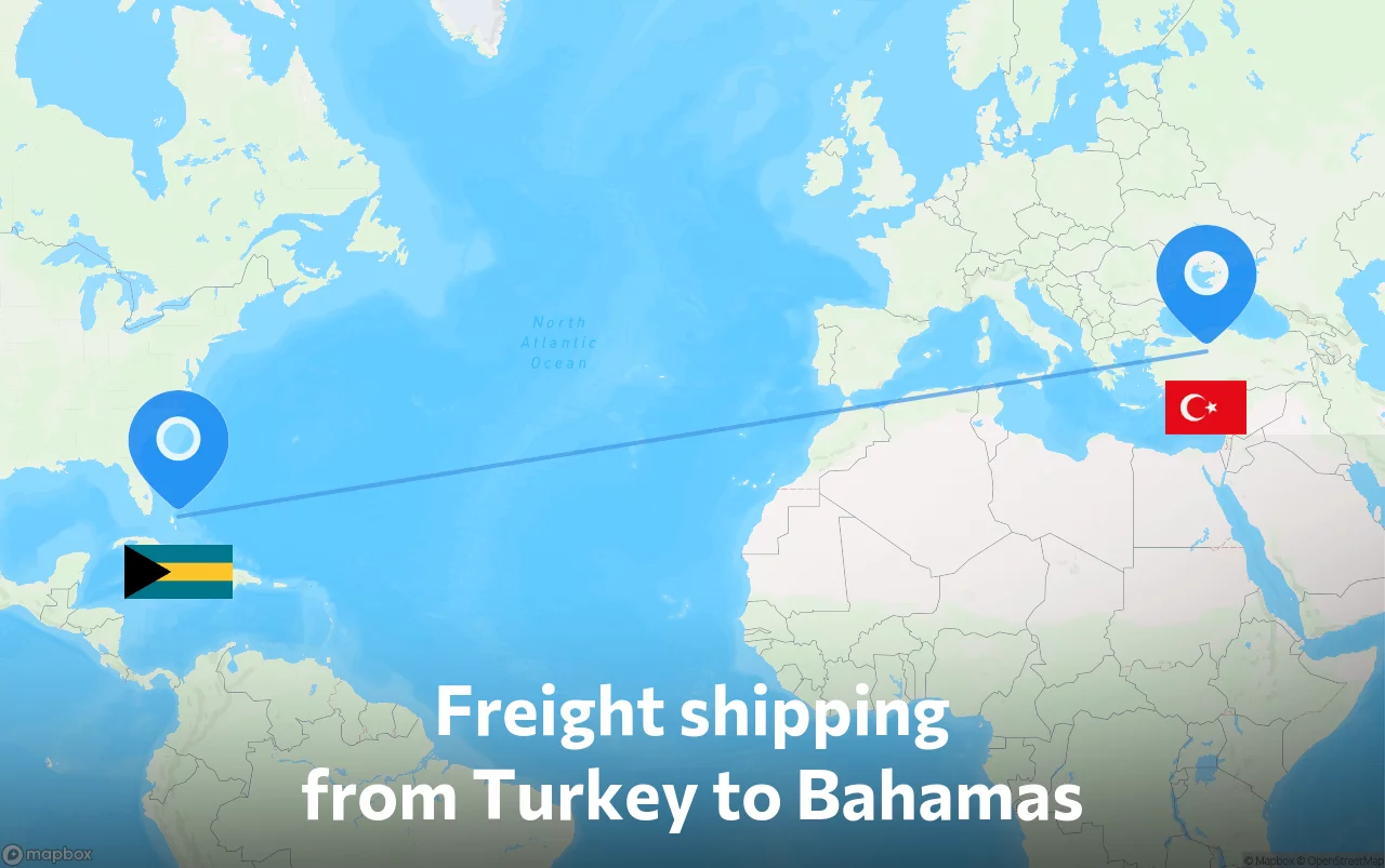 Shipping route from Turkey to Bahamas