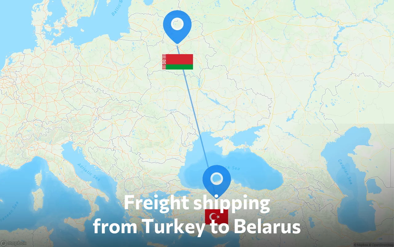 Shipping route from Turkey to Belarus