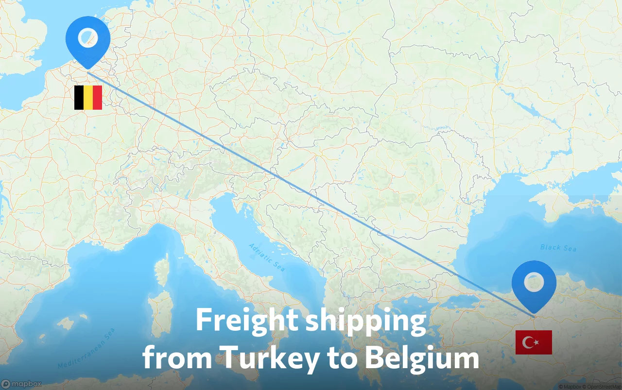Shipping route from Turkey to Belgium