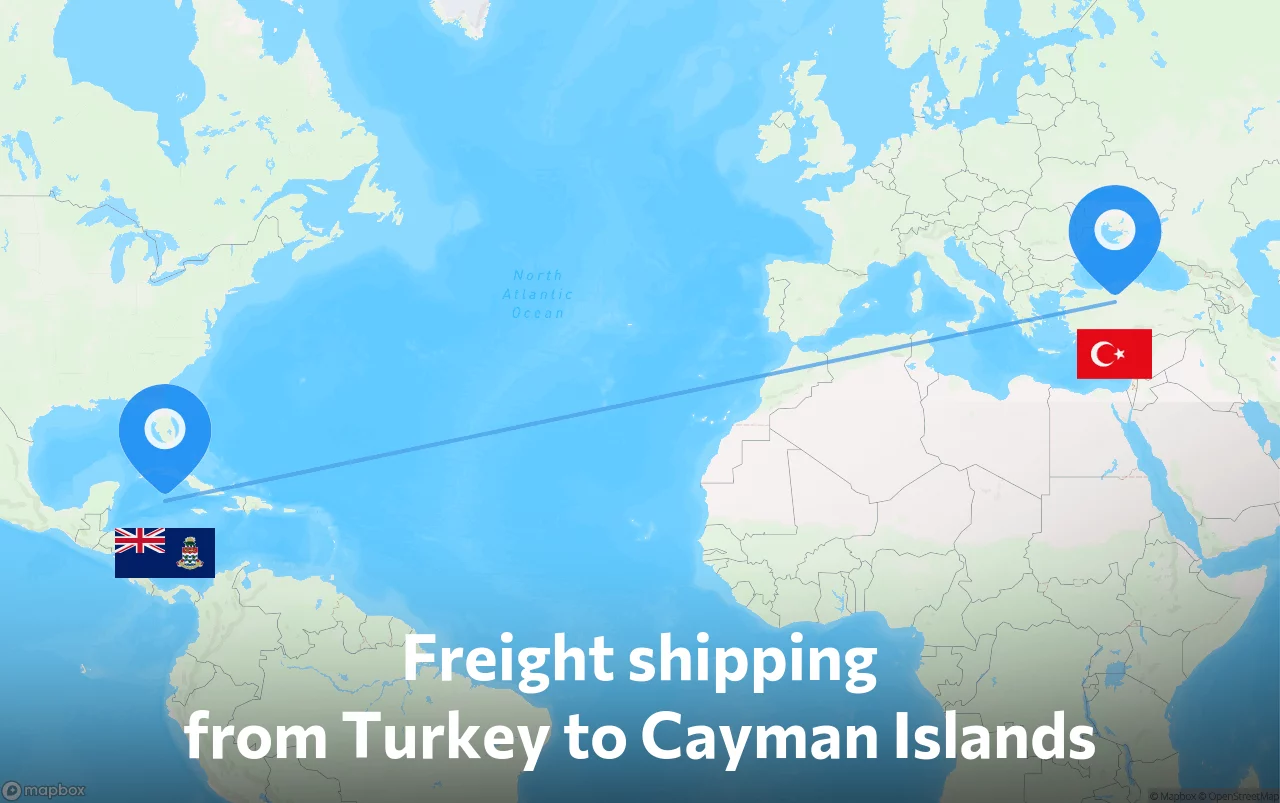 Shipping route from Turkey to Cayman Islands