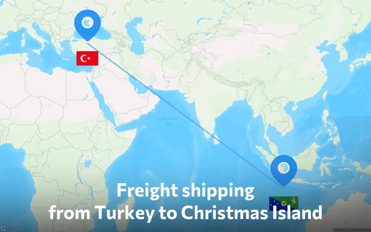 Shipping route from Turkey to Christmas Island