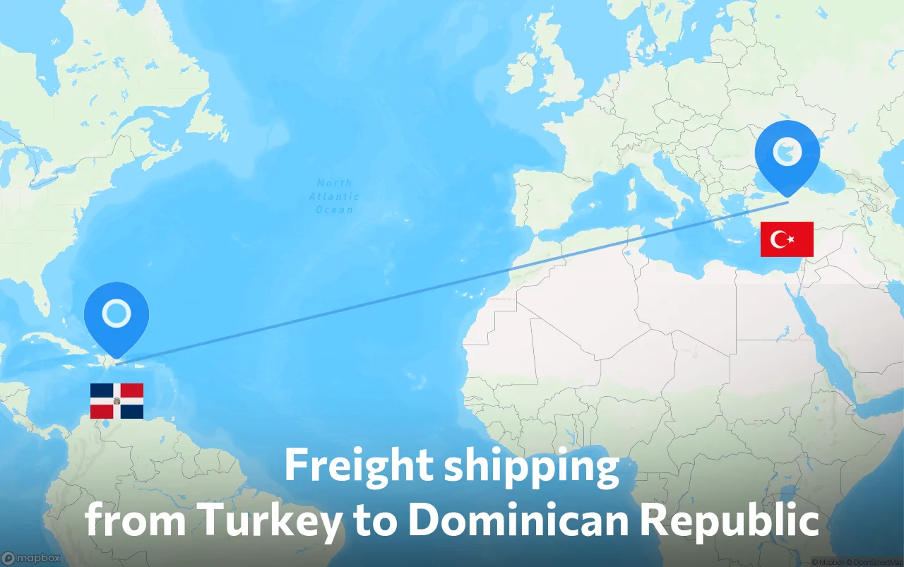 Shipping route from Turkey to Dominican Republic