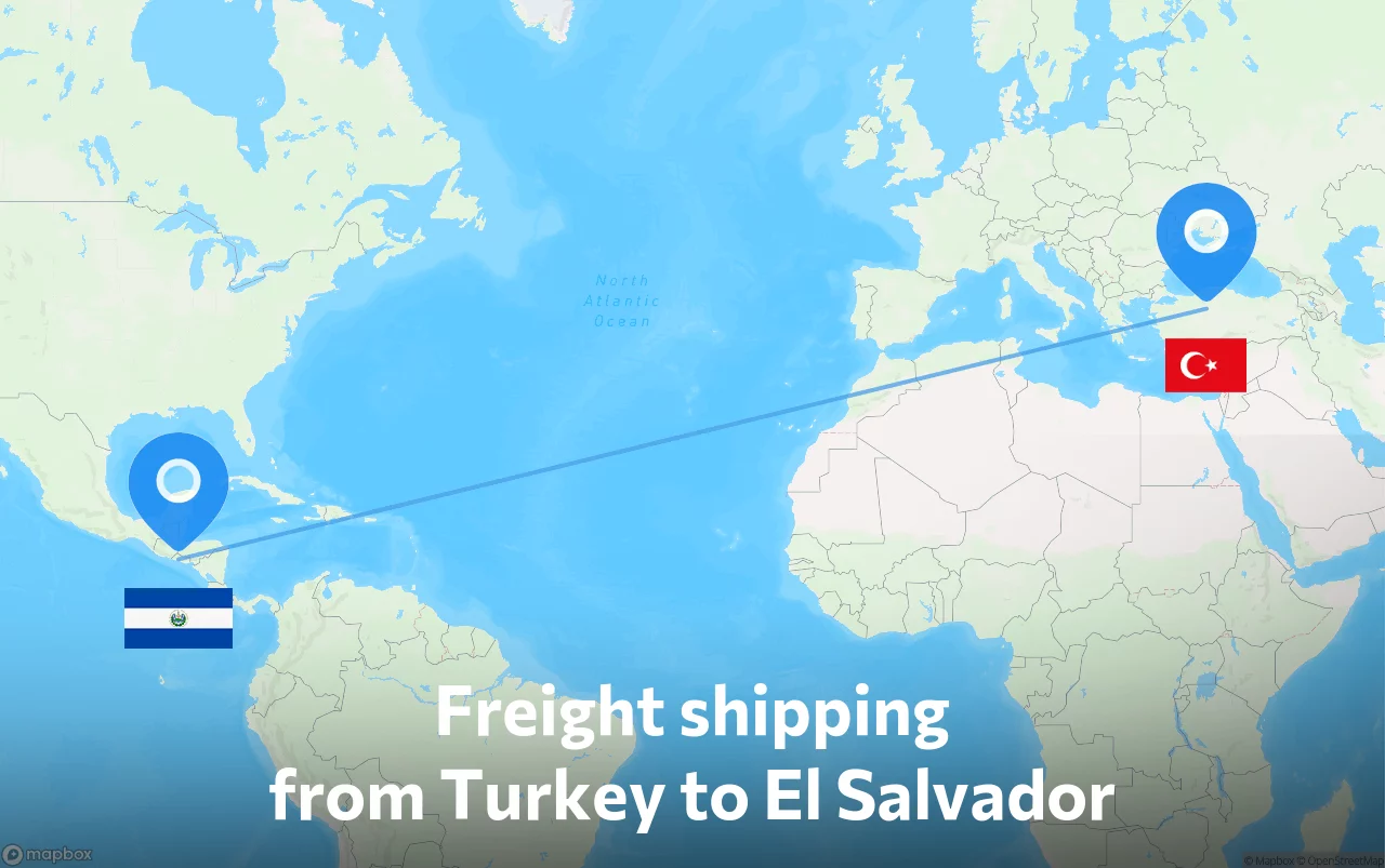 Shipping route from Turkey to El Salvador