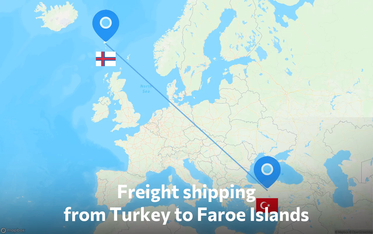 Shipping route from Turkey to Faroe Islands