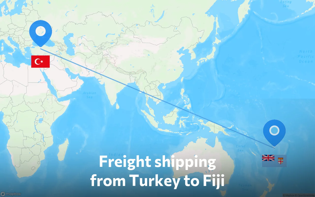 Shipping route from Turkey to Fiji