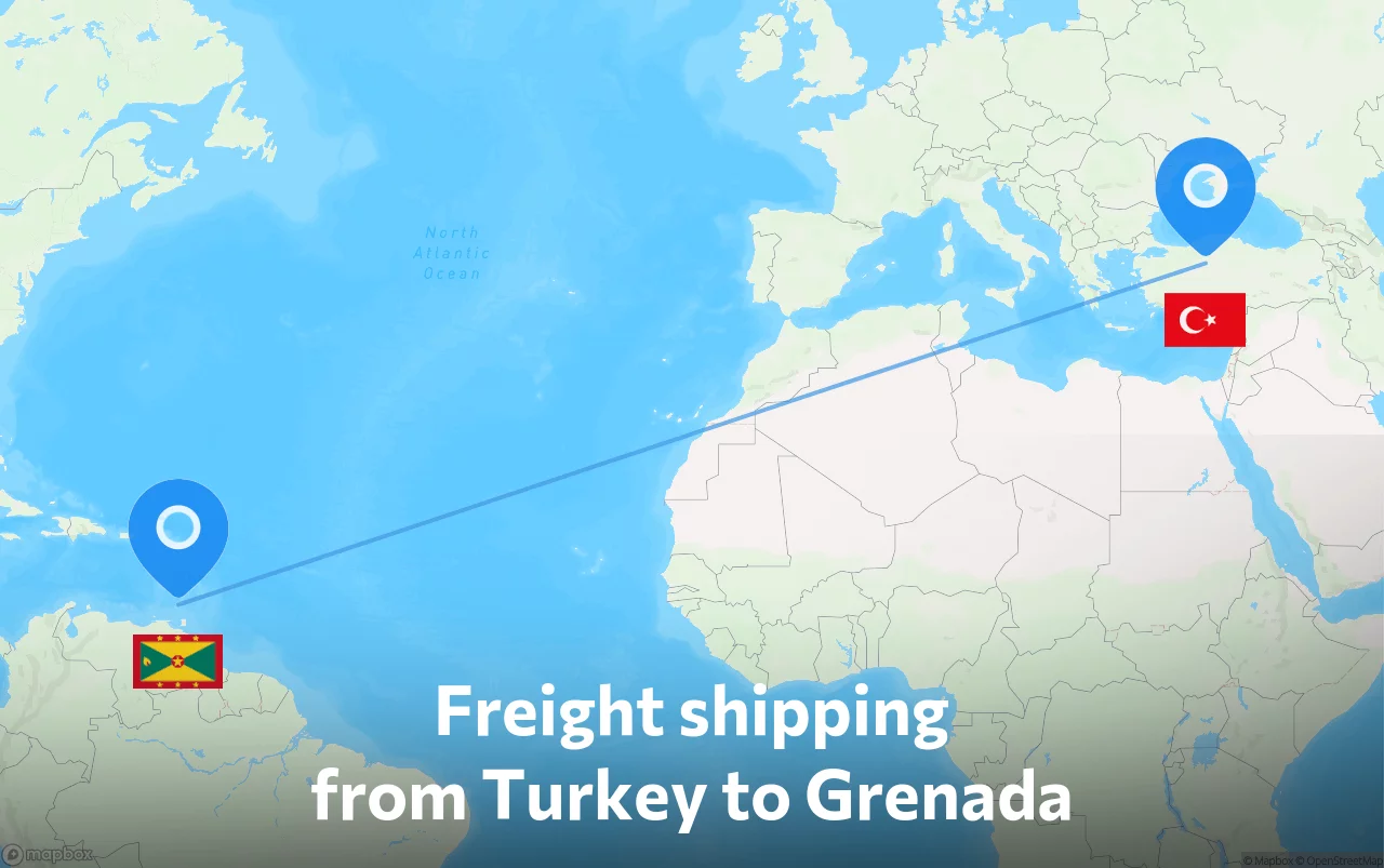 Shipping route from Turkey to Grenada