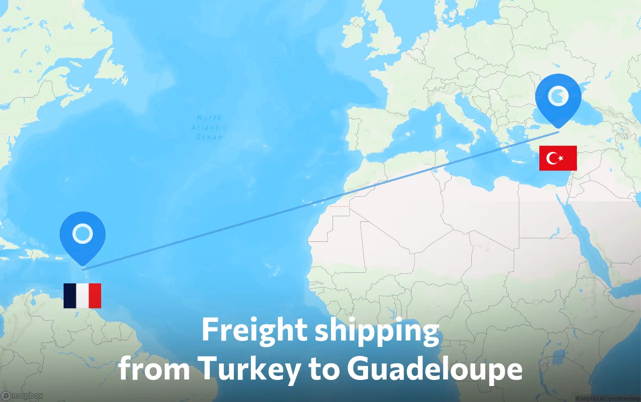 Shipping route from Turkey to Guadeloupe