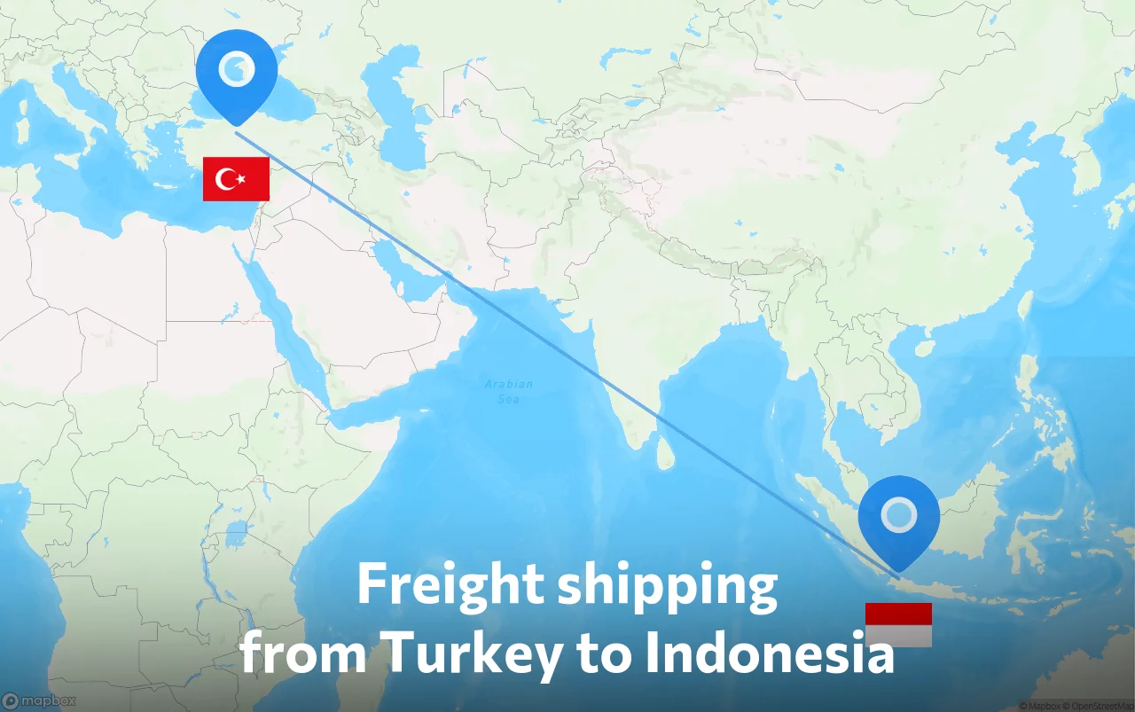 Shipping route from Turkey to Indonesia