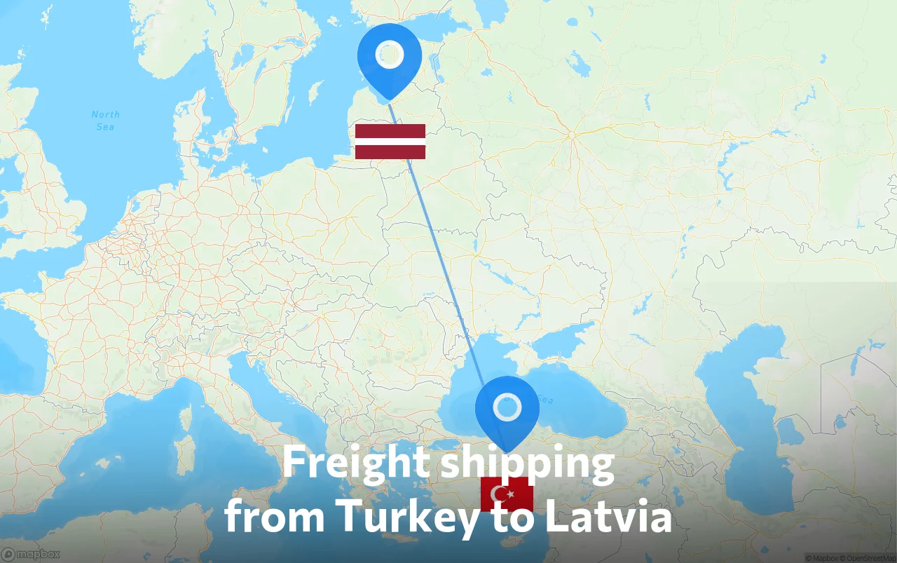 Shipping route from Turkey to Latvia