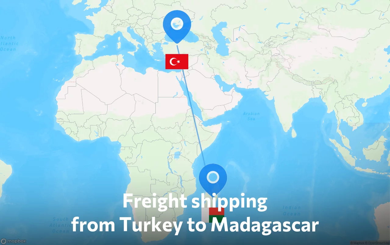 Shipping route from Turkey to Madagascar