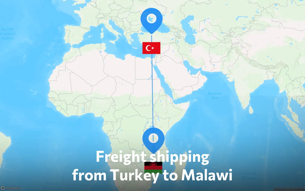 Shipping route from Turkey to Malawi