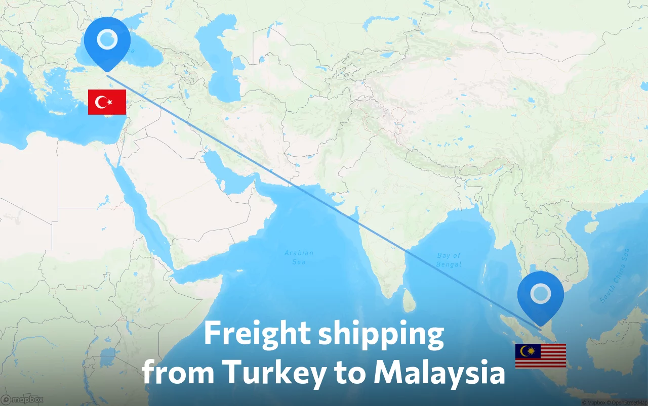 Shipping route from Turkey to Malaysia