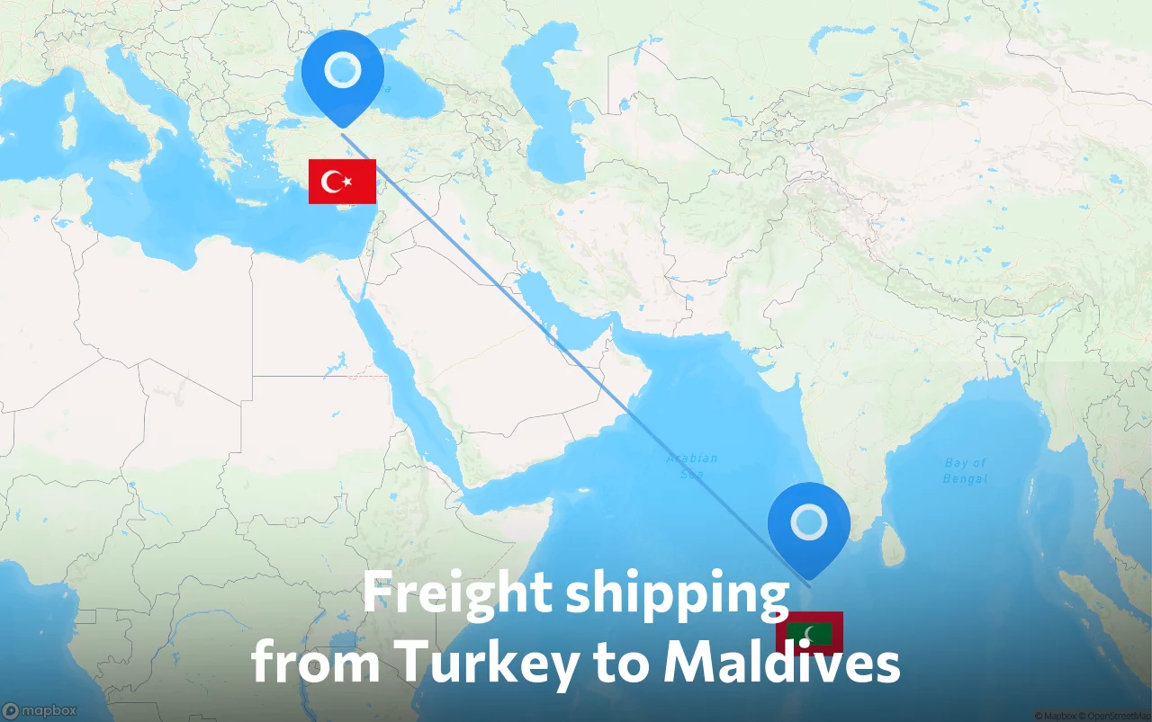 Shipping route from Turkey to Maldives