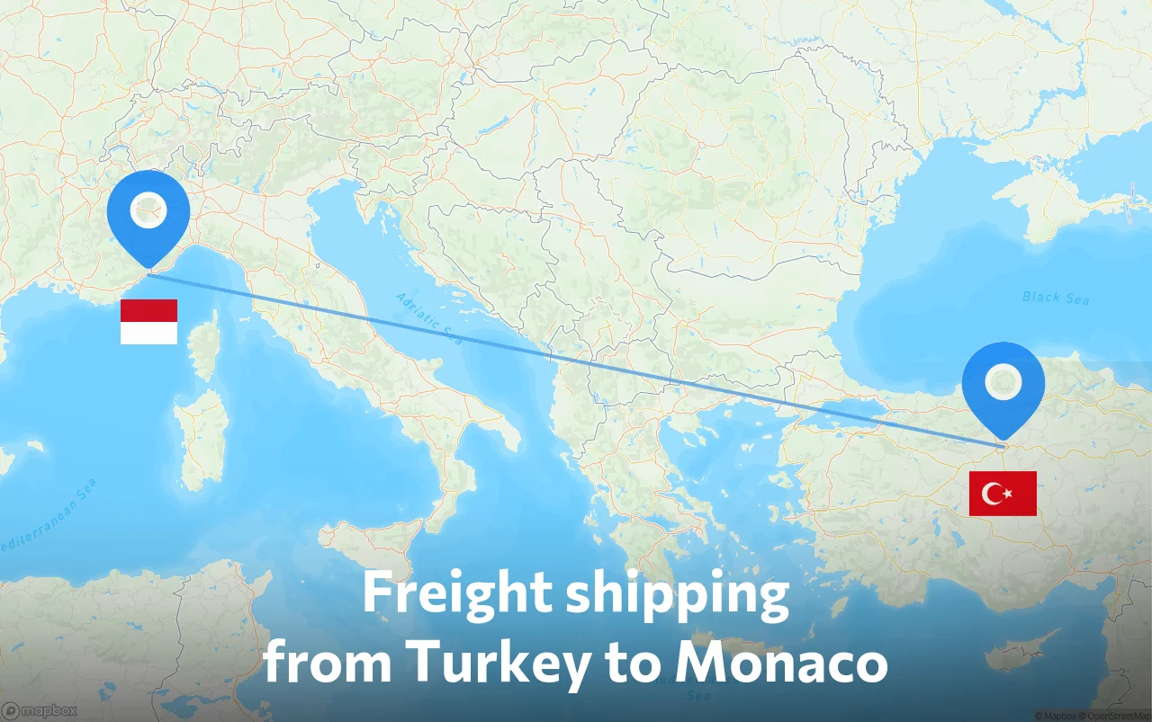 Shipping route from Turkey to Monaco