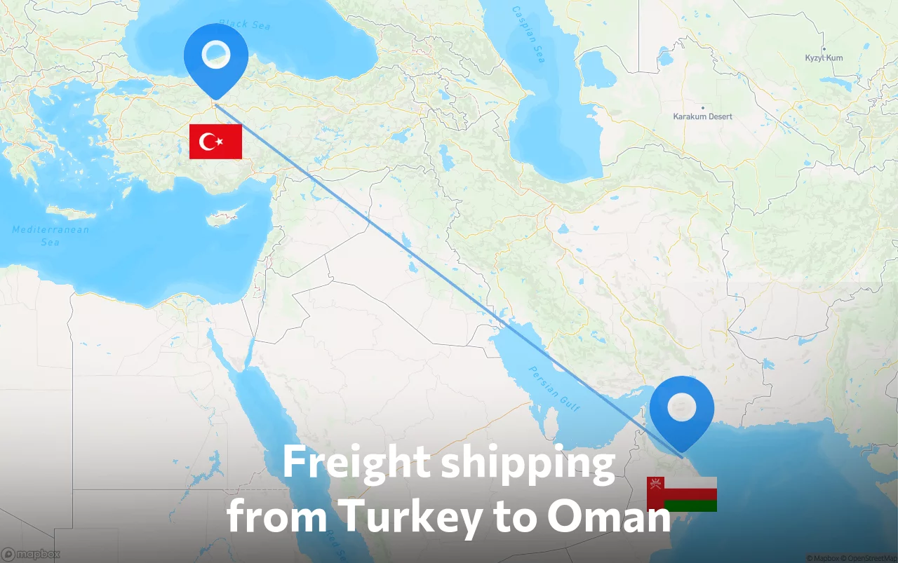 Shipping route from Turkey to Oman