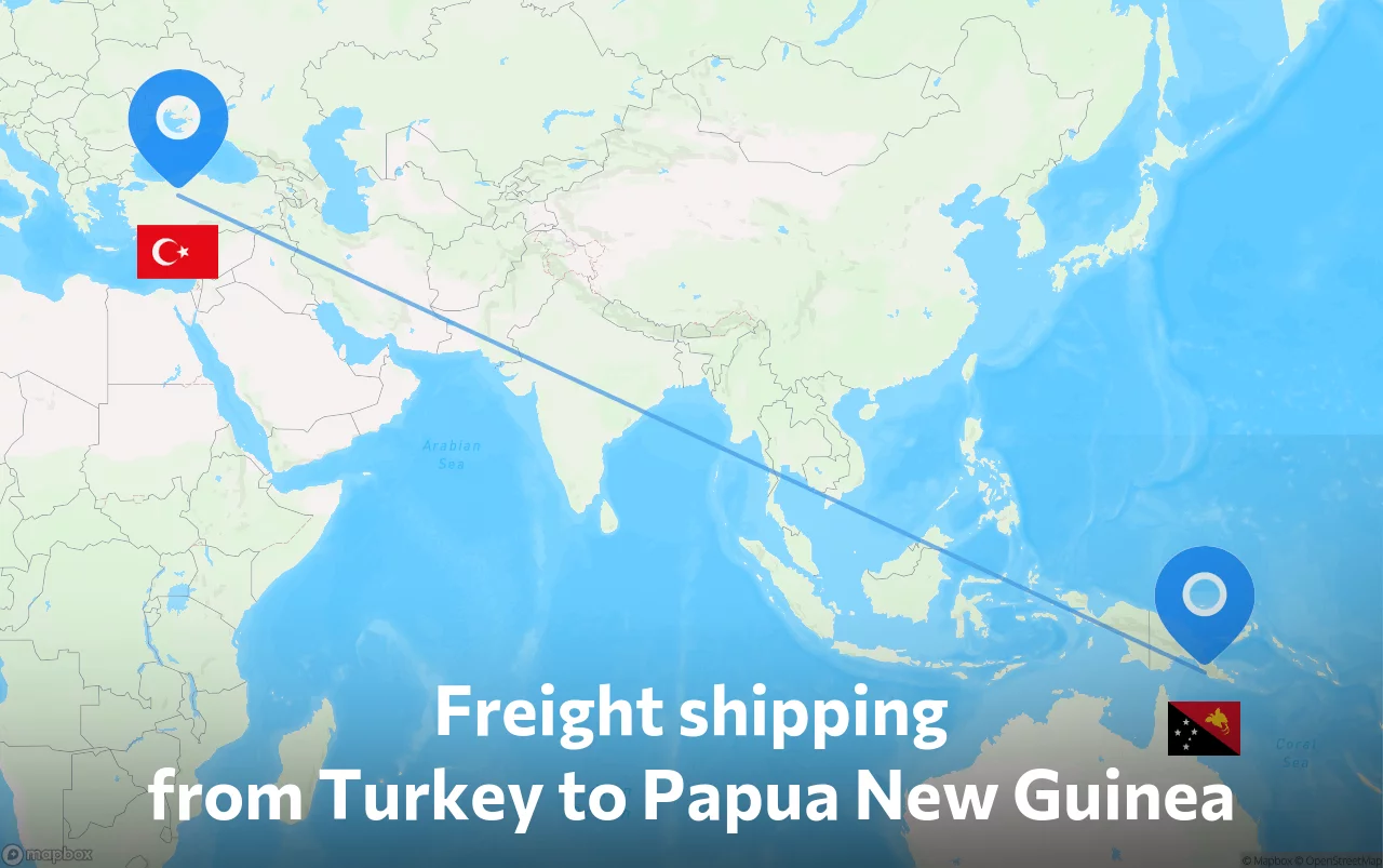 Shipping route from Turkey to Papua New Guinea