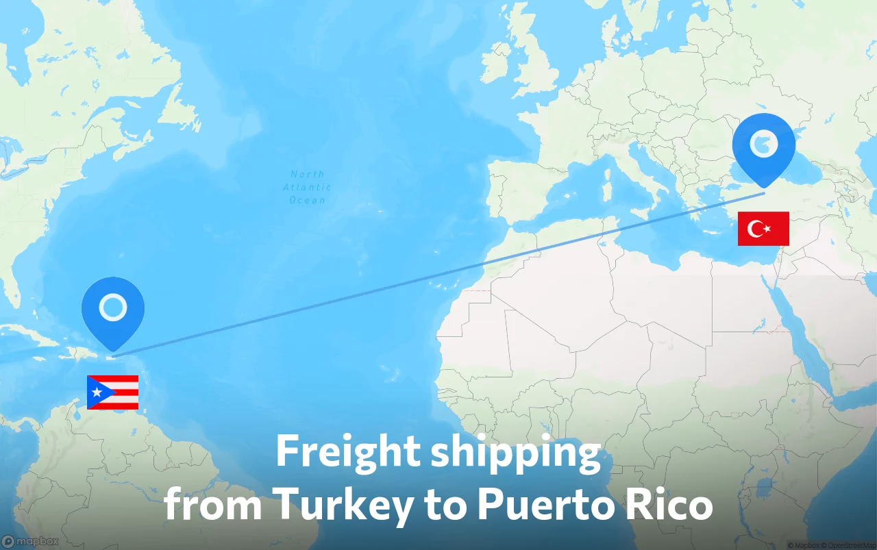 Shipping route from Turkey to Puerto Rico