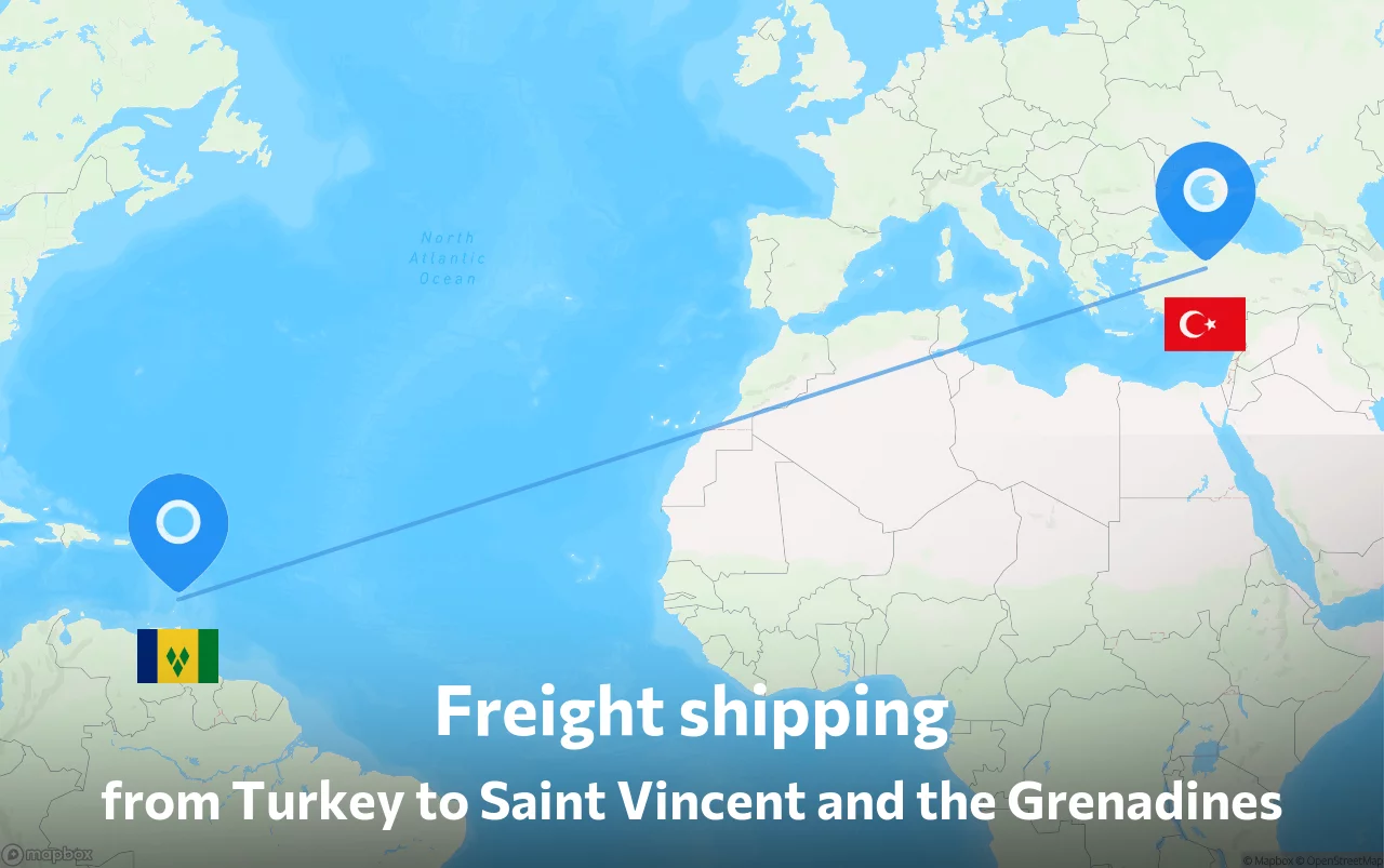 Shipping route from Turkey to Saint Vincent and the Grenadines