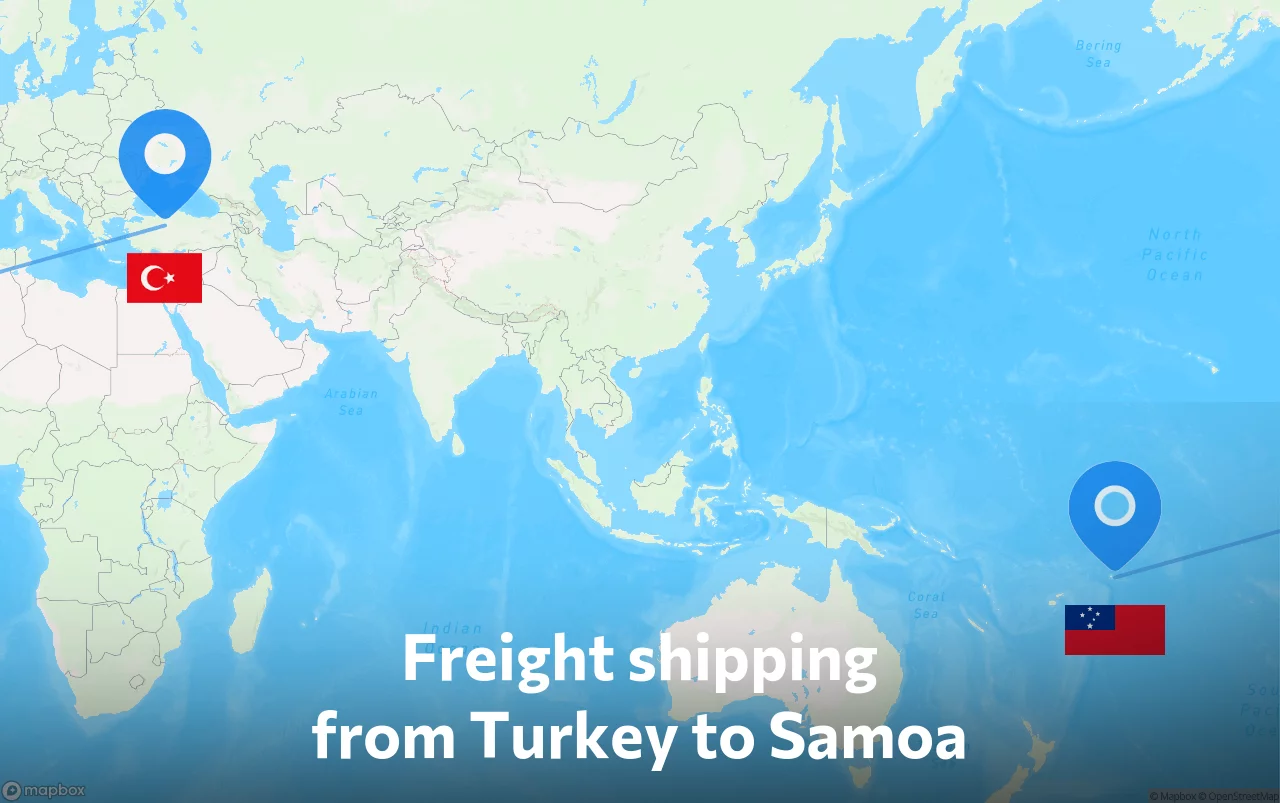 Shipping route from Turkey to Samoa