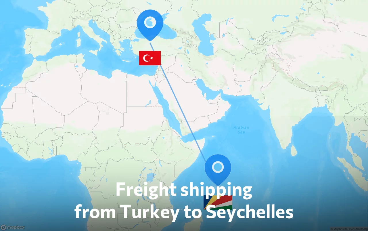 Shipping route from Turkey to Seychelles