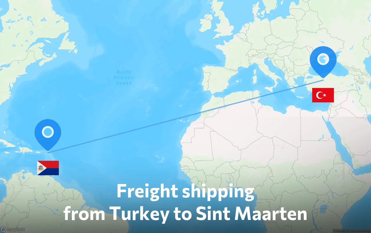 Shipping route from Turkey to Sint Maarten