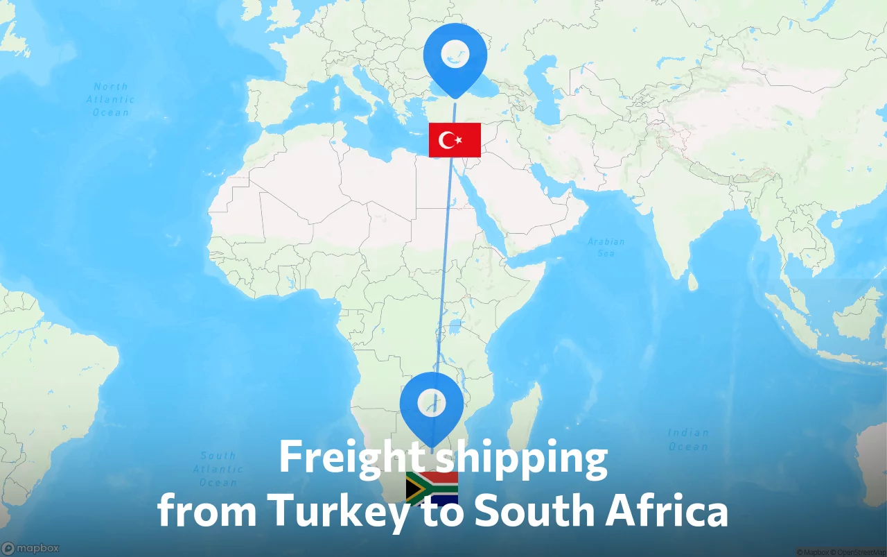 Shipping route from Turkey to South Africa