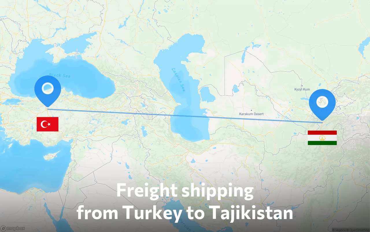 Shipping route from Turkey to Tajikistan