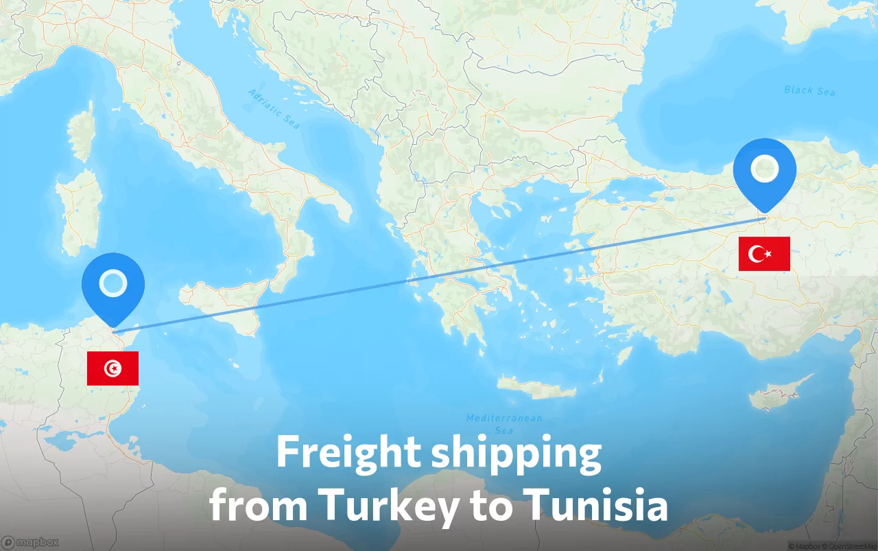 Shipping route from Turkey to Tunisia