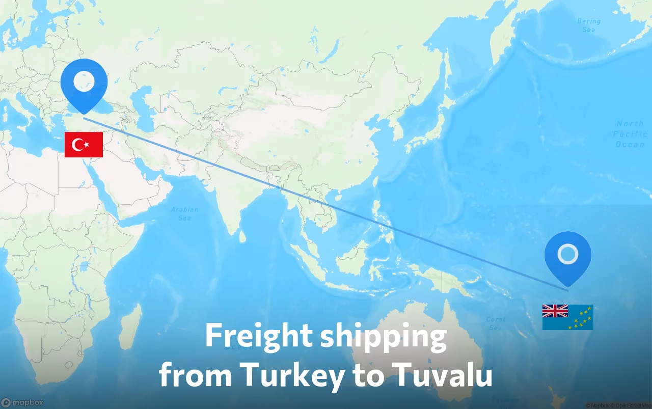 Shipping route from Turkey to Tuvalu