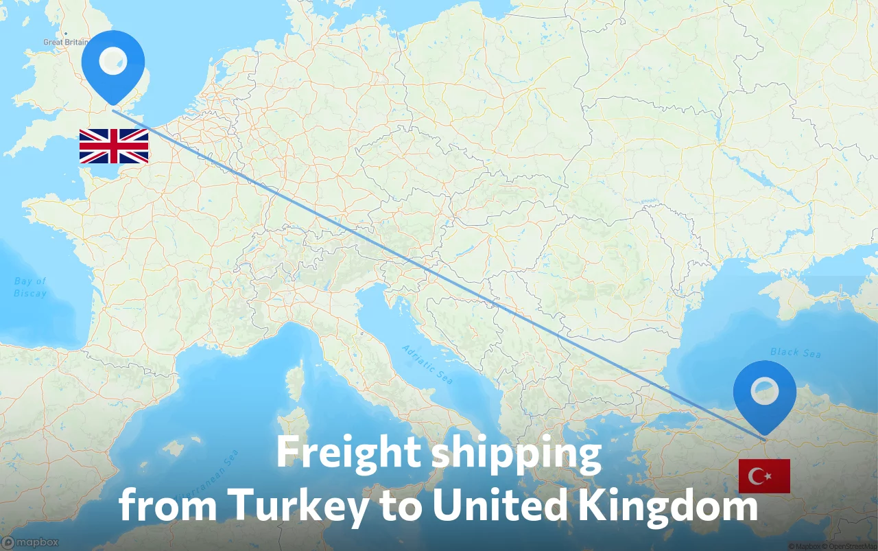Shipping route from Turkey to United Kingdom