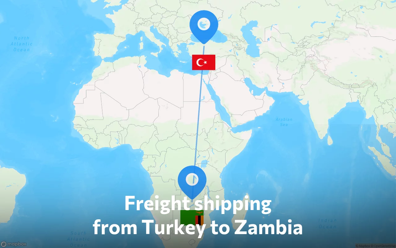 Shipping route from Turkey to Zambia
