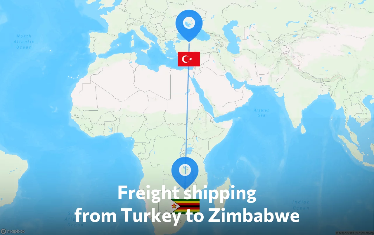 Shipping route from Turkey to Zimbabwe