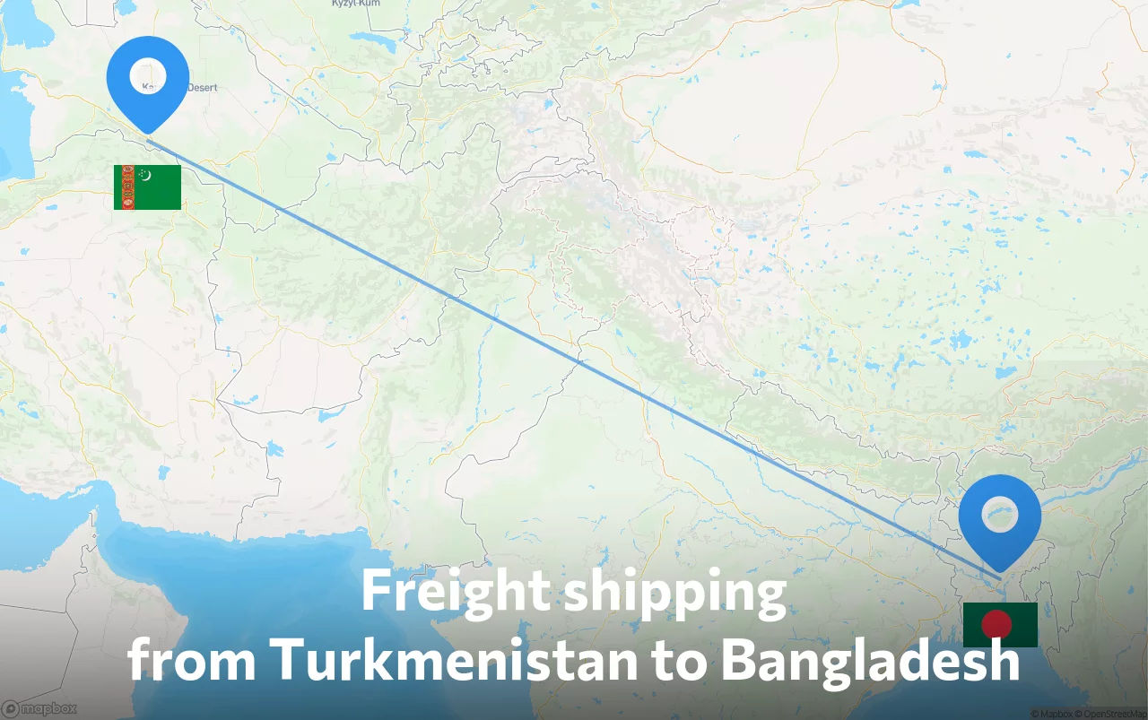 Shipping route from Turkmenistan to Bangladesh
