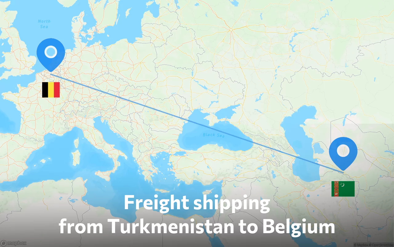 Shipping route from Turkmenistan to Belgium