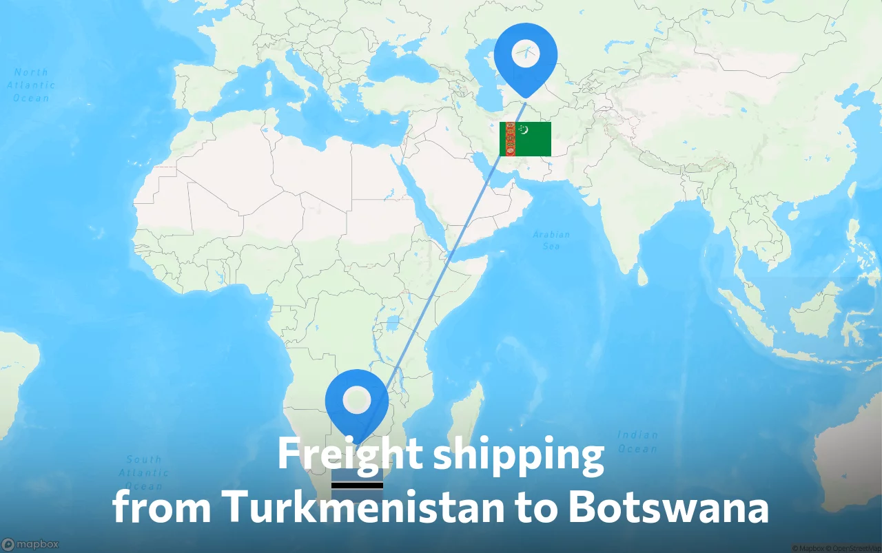 Shipping route from Turkmenistan to Botswana