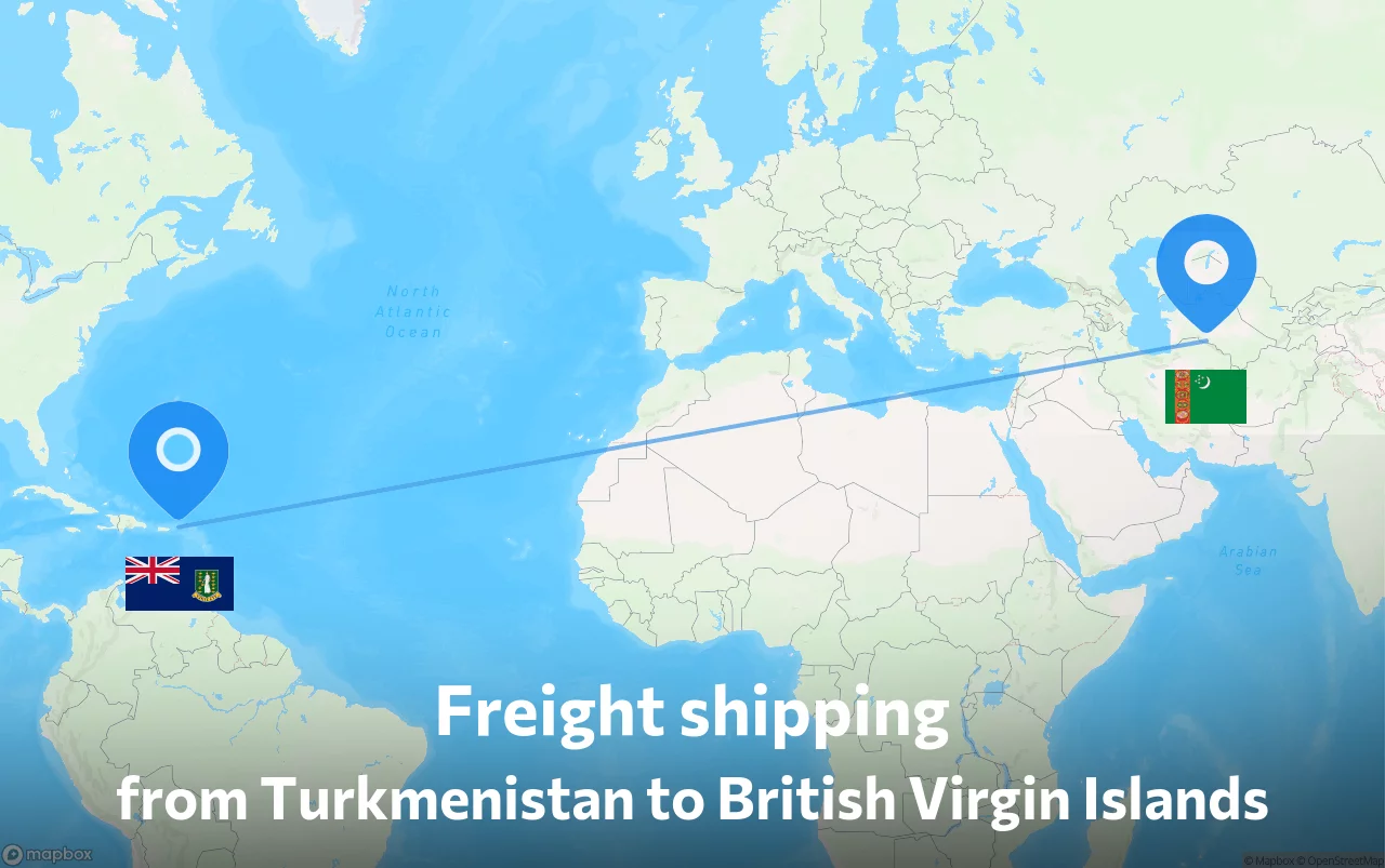 Shipping route from Turkmenistan to British Virgin Islands