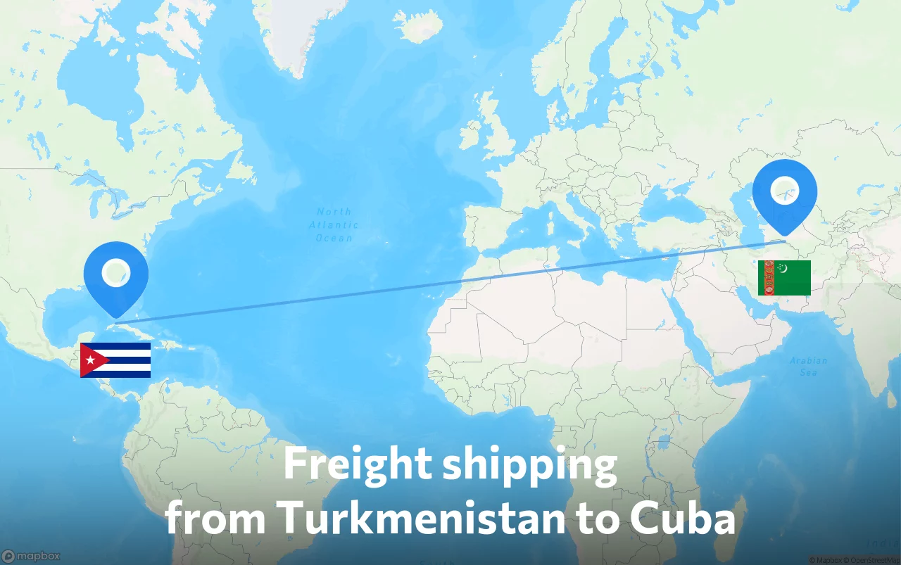 Shipping route from Turkmenistan to Cuba