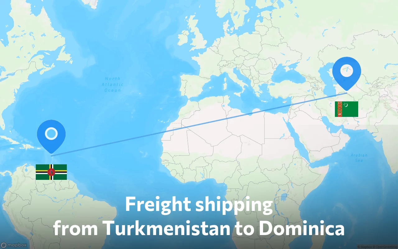 Shipping route from Turkmenistan to Dominica
