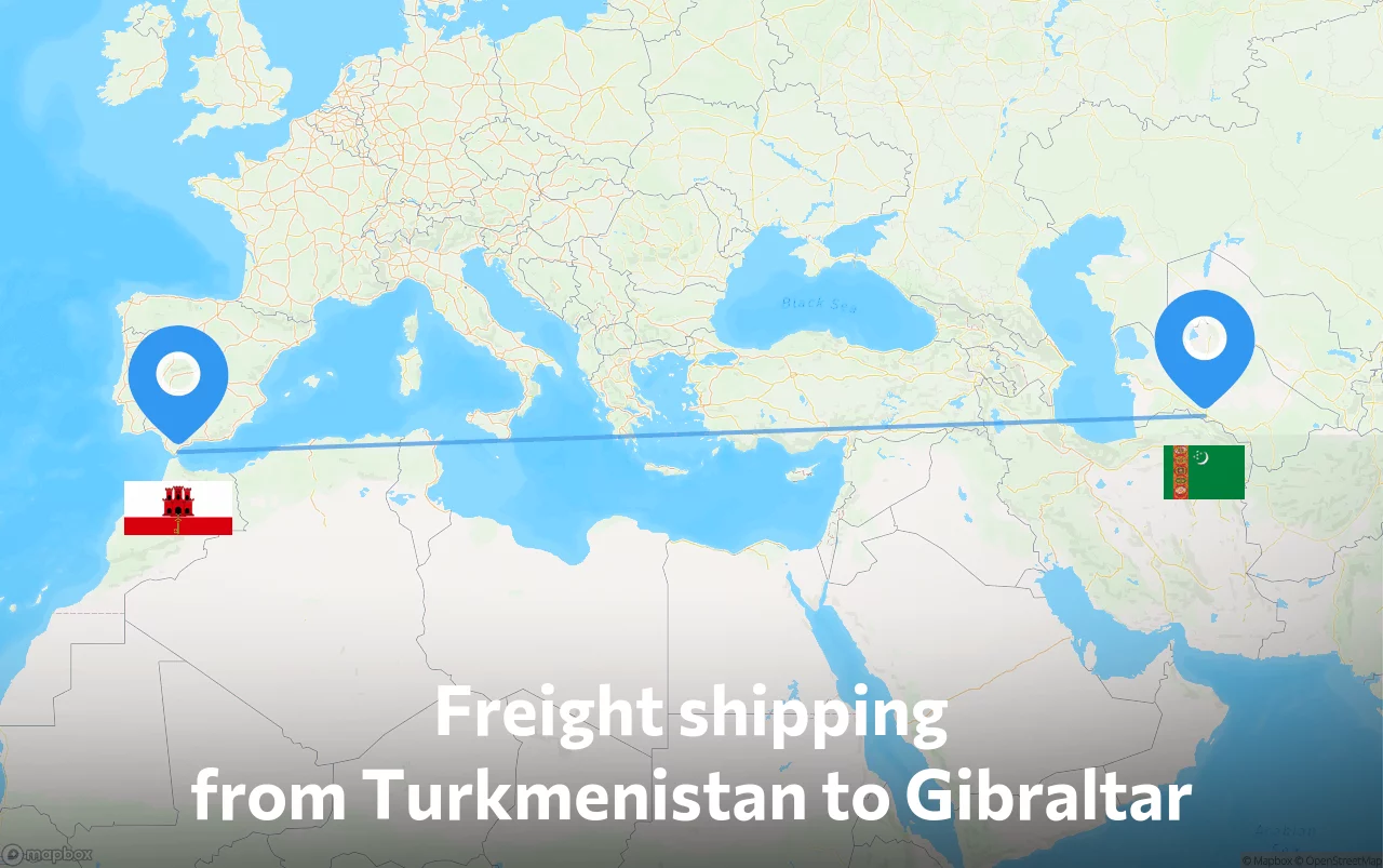 Shipping route from Turkmenistan to Gibraltar