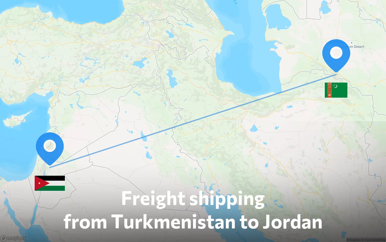 Shipping route from Turkmenistan to Jordan