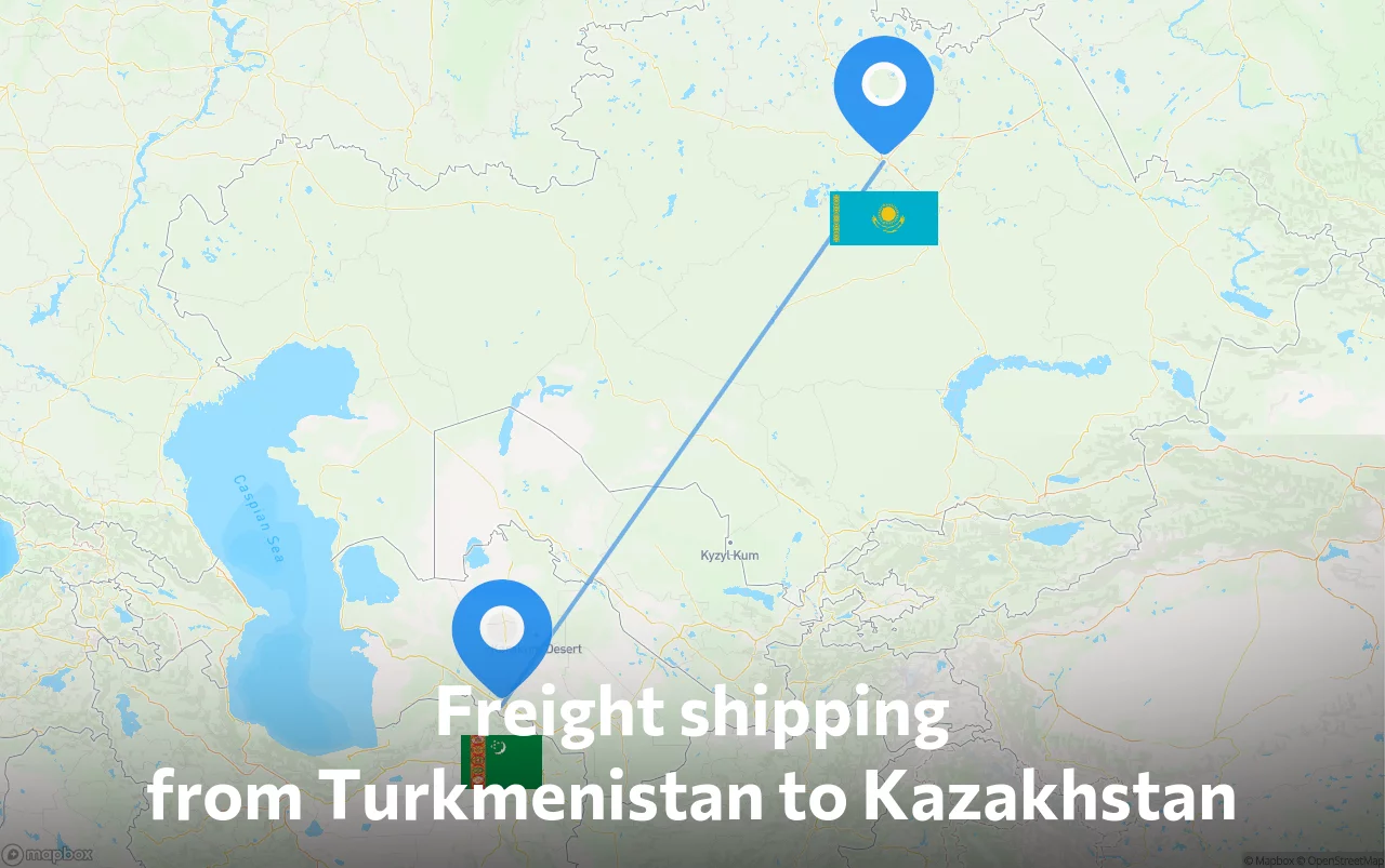 Shipping route from Turkmenistan to Kazakhstan