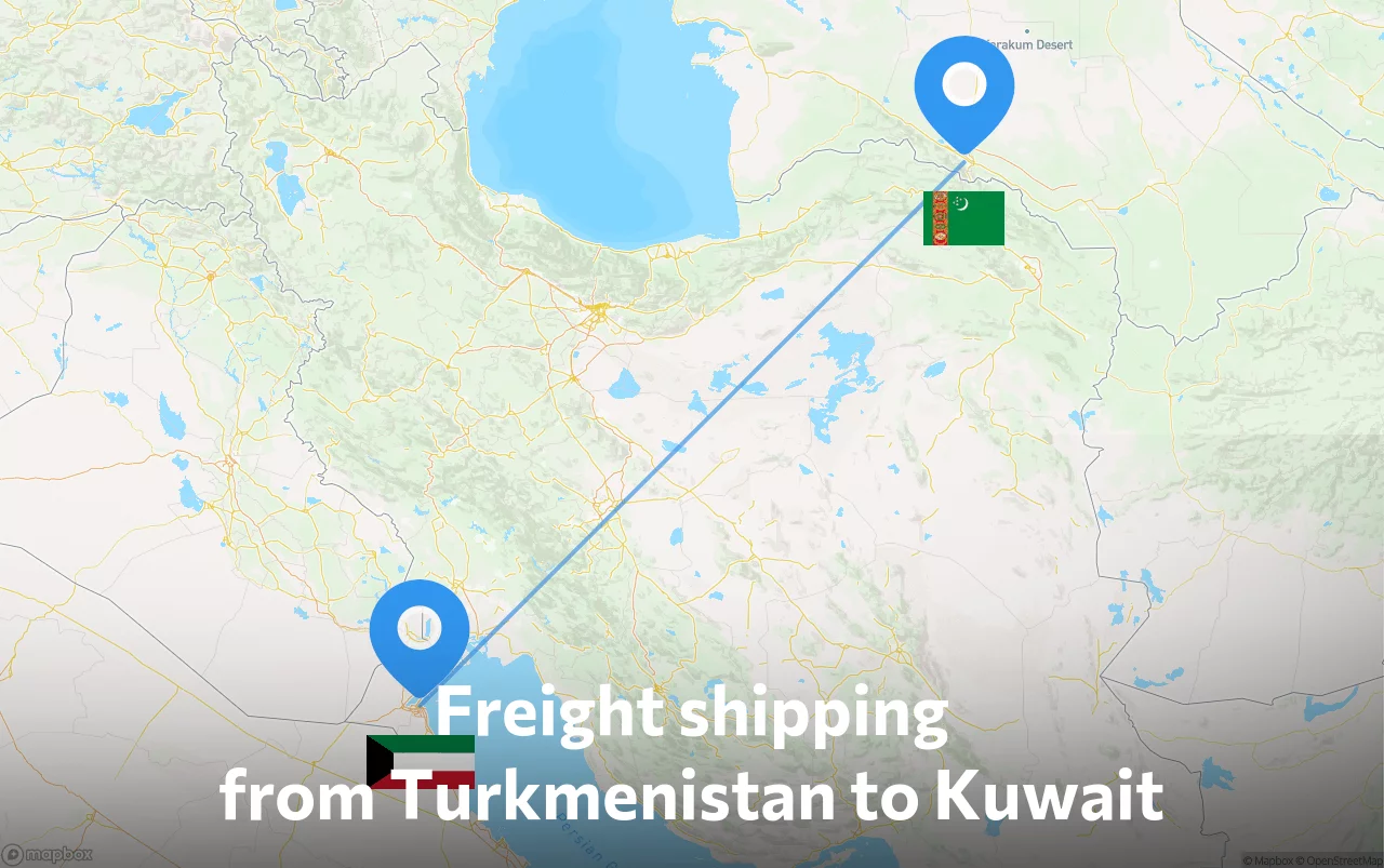 Shipping route from Turkmenistan to Kuwait