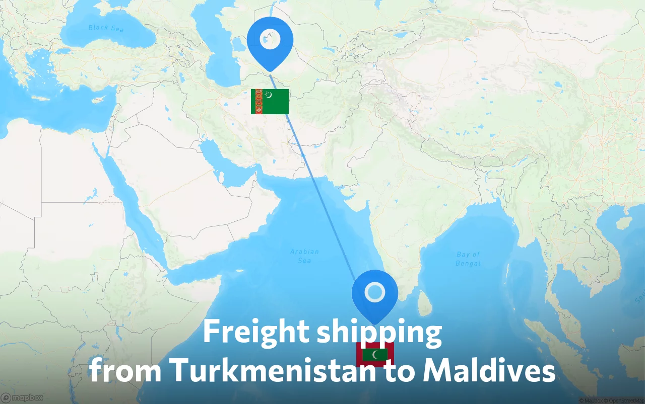 Shipping route from Turkmenistan to Maldives