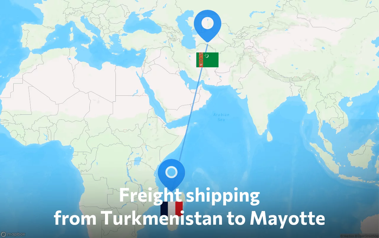 Shipping route from Turkmenistan to Mayotte
