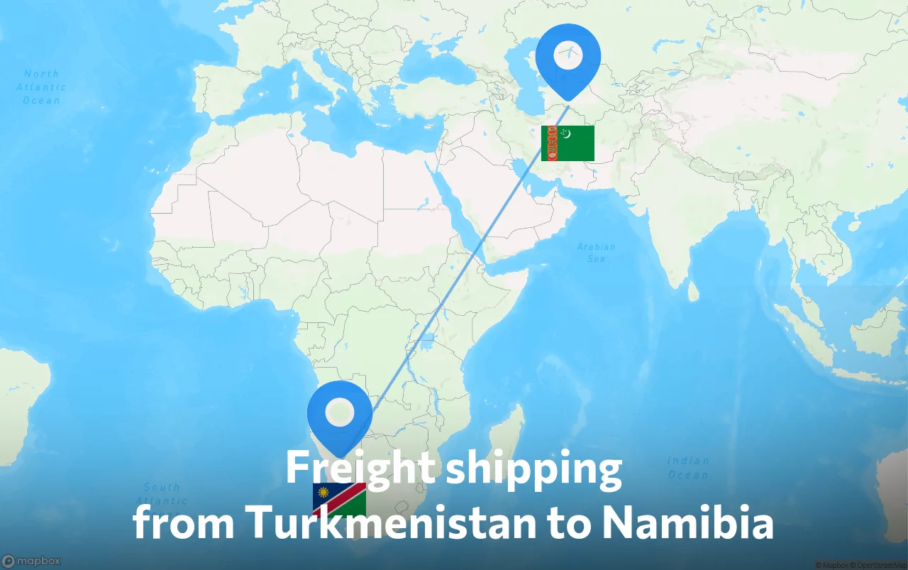 Shipping route from Turkmenistan to Namibia