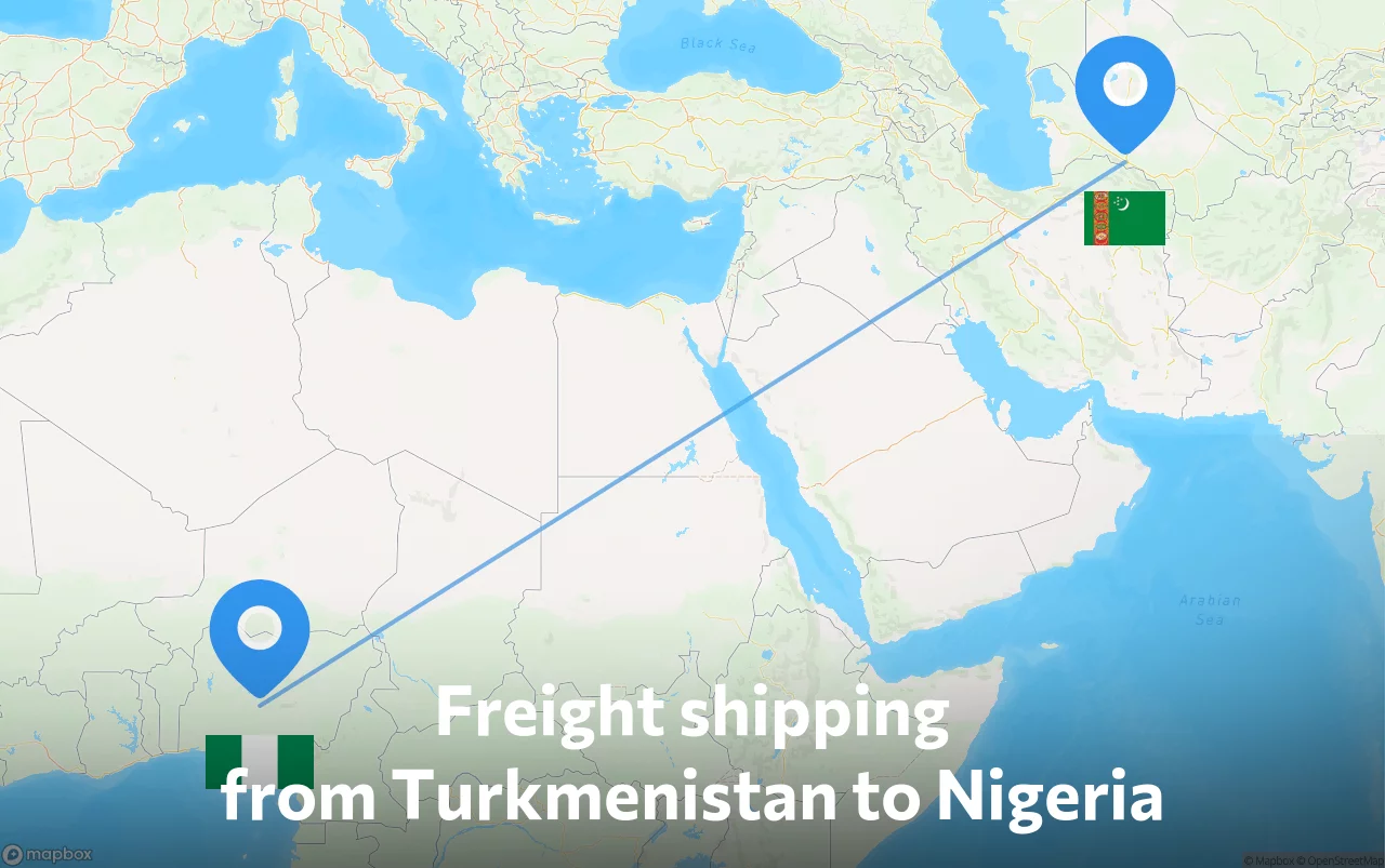 Shipping route from Turkmenistan to Nigeria