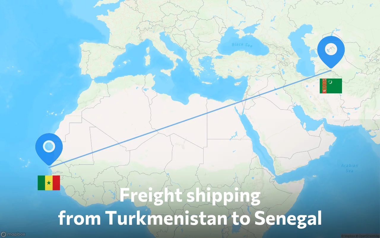 Shipping route from Turkmenistan to Senegal